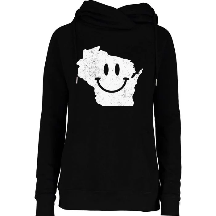 Smiling In WI – Funny Wisconsin Happy Face Womens Funnel Neck Pullover Hood