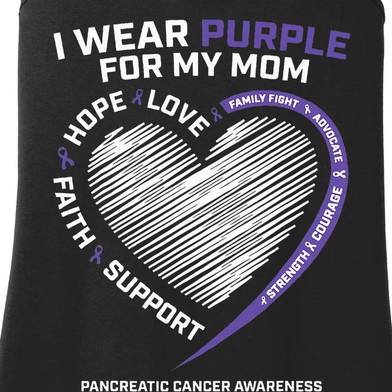 Support I Wear Purple For My Mom Pancreatic Cancer Awareness Ladies Essential Tank