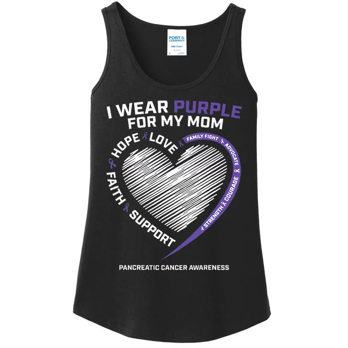 Support I Wear Purple For My Mom Pancreatic Cancer Awareness Ladies Essential Tank