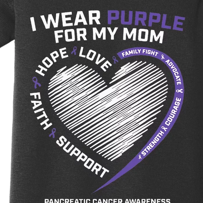 Support I Wear Purple For My Mom Pancreatic Cancer Awareness Baby Bodysuit