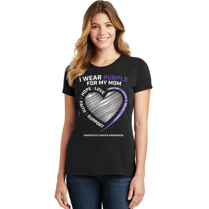 Support I Wear Purple For My Mom Pancreatic Cancer Awareness Women's T-Shirt