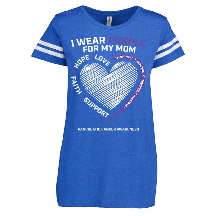 Support I Wear Purple For My Mom Pancreatic Cancer Awareness Enza Ladies Jersey Football T-Shirt