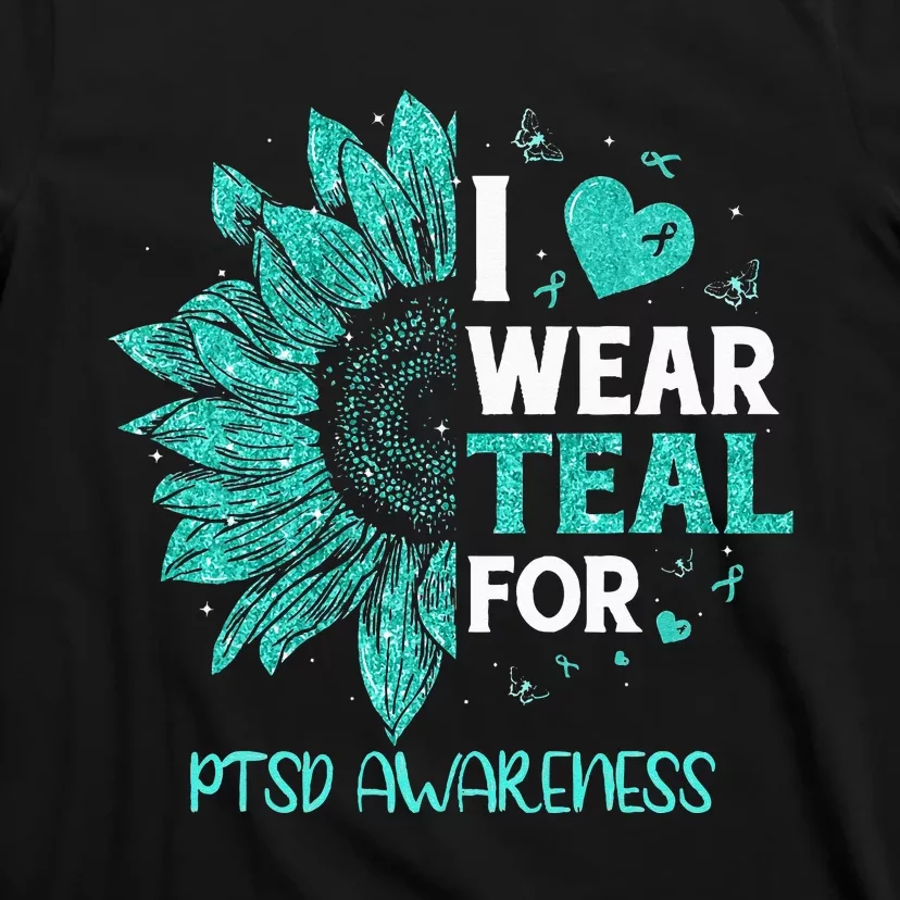 Sunflower I Wear Teal Ribbon For PTSD Awareness T-Shirt