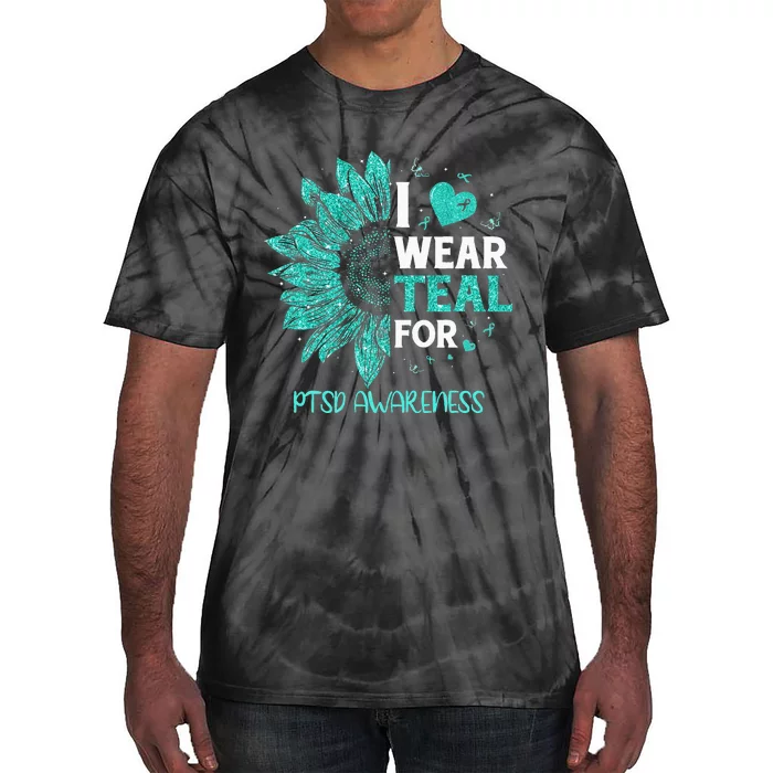 Sunflower I Wear Teal Ribbon For PTSD Awareness Tie-Dye T-Shirt