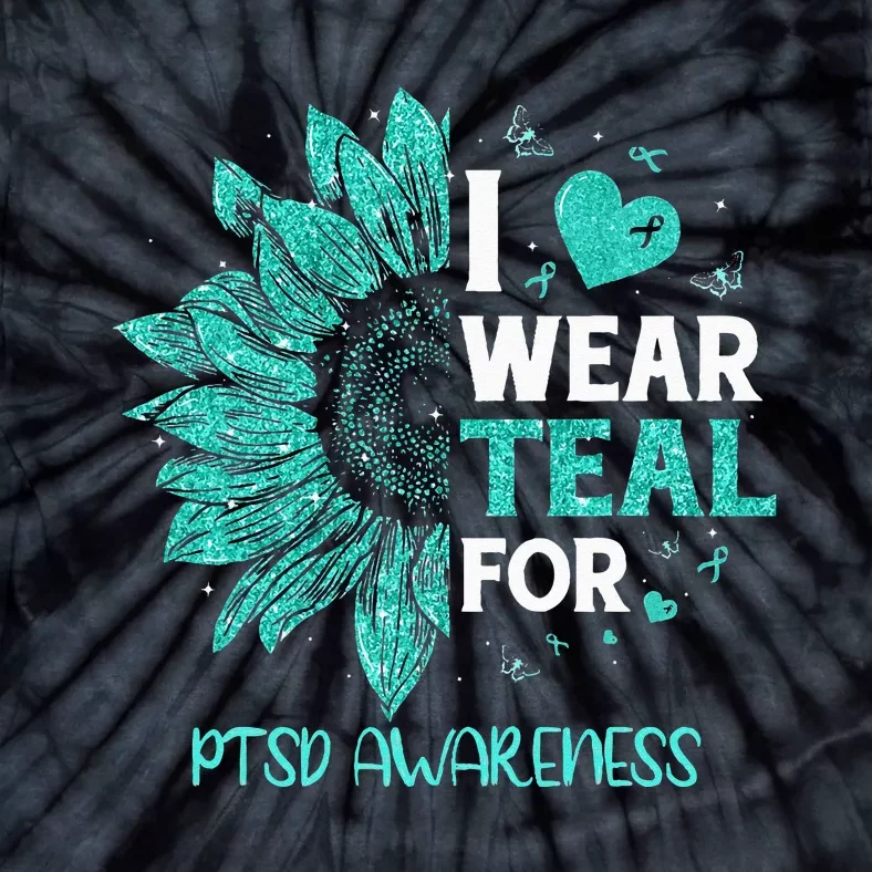 Sunflower I Wear Teal Ribbon For PTSD Awareness Tie-Dye T-Shirt