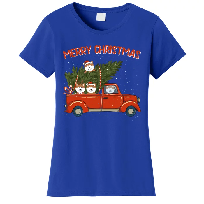 Shiba Inu Xmas Vintage Red Pickup Retro Truck Funny Gift Women's T-Shirt