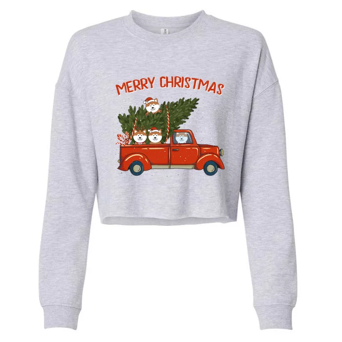 Shiba Inu Xmas Vintage Red Pickup Retro Truck Funny Gift Cropped Pullover Crew