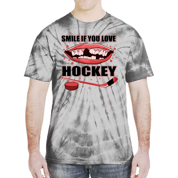 Smile If You Love Hockey Funny Hockey Player Gift Tie-Dye T-Shirt