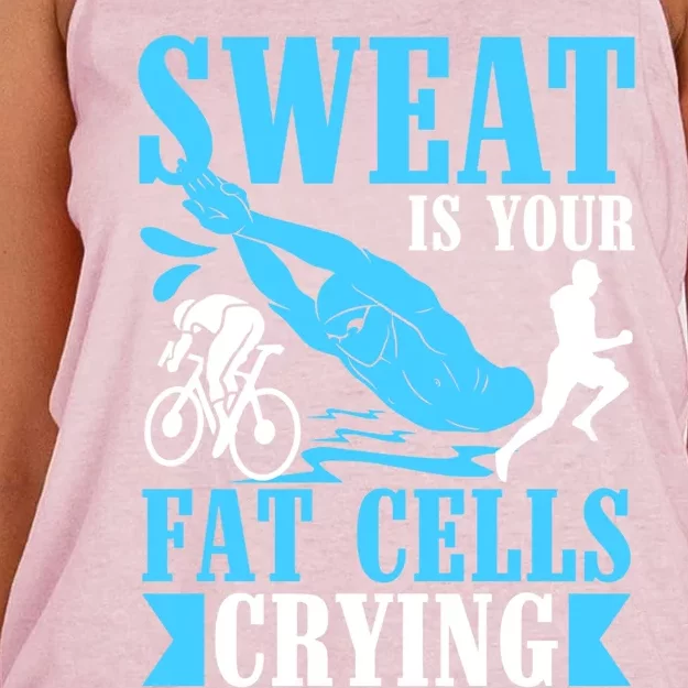 Sweat Is Your Fat Cells Crying Gift Women's Knotted Racerback Tank