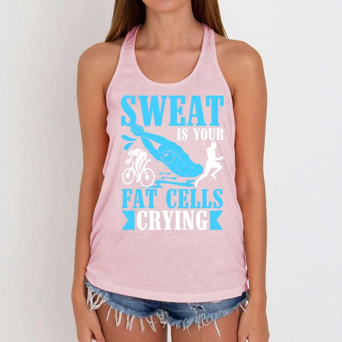 Sweat Is Your Fat Cells Crying Gift Women's Knotted Racerback Tank