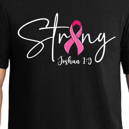 Strong Joshua 19 Bible Verse Breast Cancer Awareness Pink Vneck Pajama Set