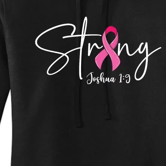 Strong Joshua 19 Bible Verse Breast Cancer Awareness Pink Vneck Women's Pullover Hoodie