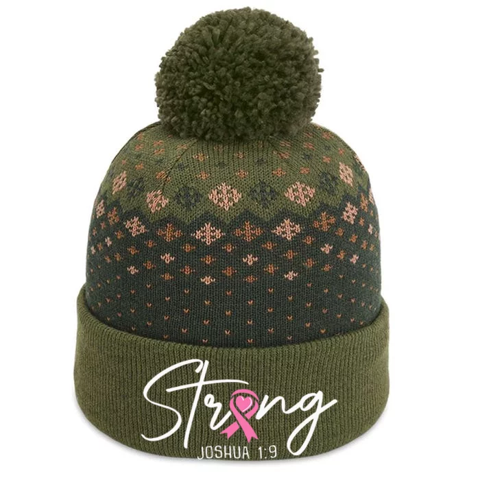 Strong Joshua 1 9 Christian Faith Breast Cancer Awareness The Baniff Cuffed Pom Beanie