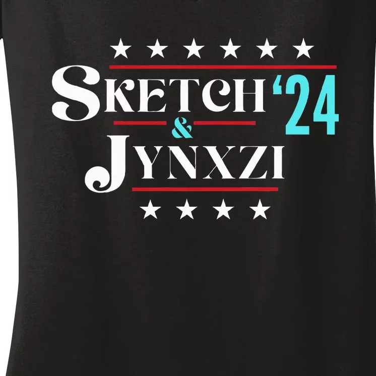 Sketch & Jynxzi 2024 Funny President Election Vote Streamer Women's V-Neck T-Shirt