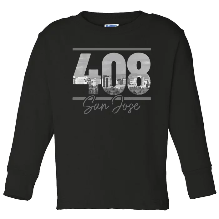 San Jose 408 Area Code Vintage Skyline California Toddler Long Sleeve Shirt