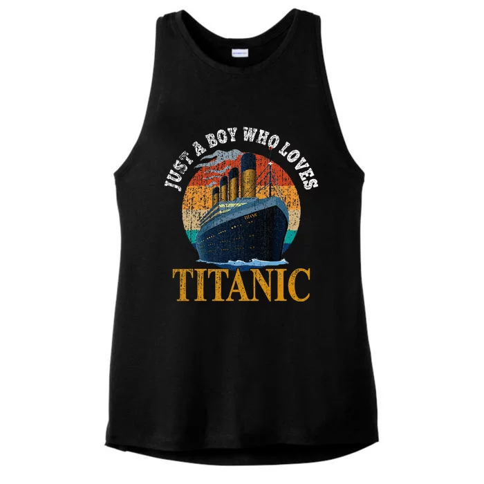 Ship Just A Boy Who Loves Titanic Boat Titanic Ladies Tri-Blend Wicking Tank