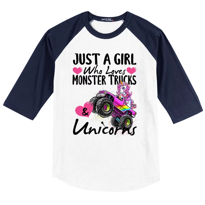 Shop Just A Girl Who Loves Monster Trucks And Unicorns Baseball Sleeve Shirt