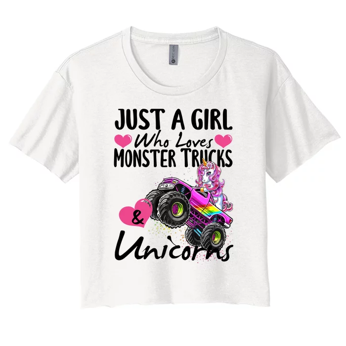 Shop Just A Girl Who Loves Monster Trucks And Unicorns Women's Crop Top Tee