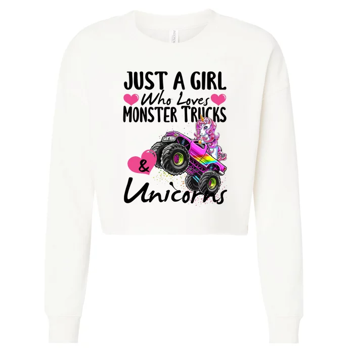 Shop Just A Girl Who Loves Monster Trucks And Unicorns Cropped Pullover Crew