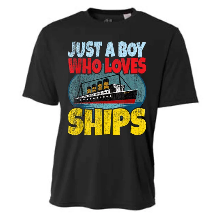 Ship Just A Boy Who Loves Ships Boat Titanic Boys Toddler Cooling Performance Crew T-Shirt