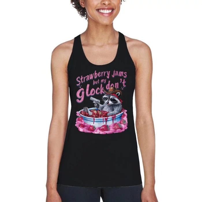 Strawberry Jams But My Dont Funny Raccoon Women's Racerback Tank