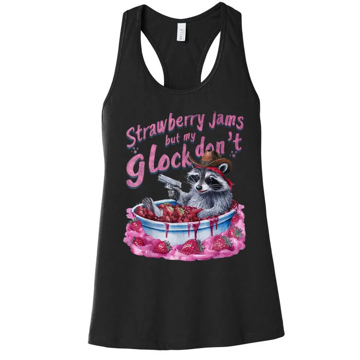 Strawberry Jams But My Dont Funny Raccoon Women's Racerback Tank