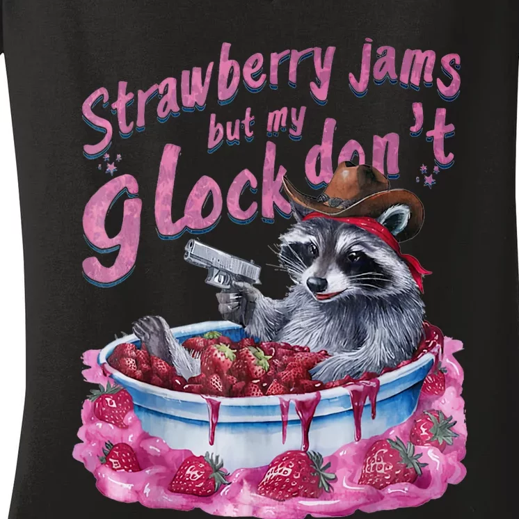 Strawberry Jams But My Dont Funny Raccoon Women's V-Neck T-Shirt