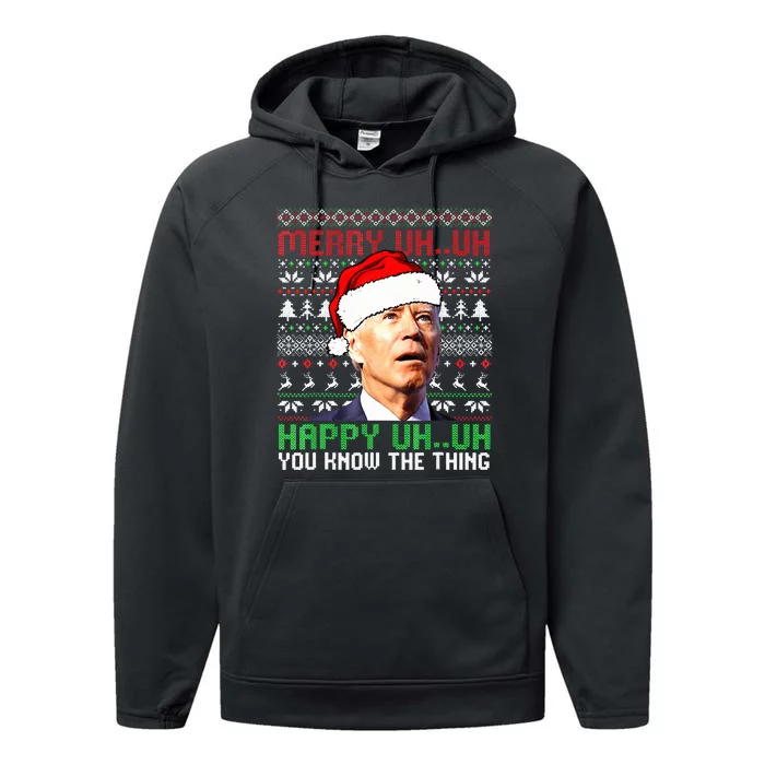 Santa Joe Biden Merry Uh Uh Christmas Ugly Sweater Performance Fleece Hoodie