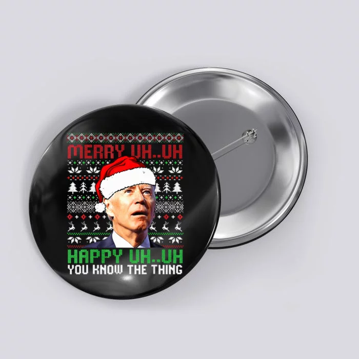 Santa Joe Biden Merry Uh Uh Christmas Ugly Sweater Button