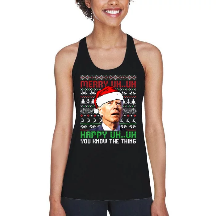 Santa Joe Biden Merry Uh Uh Christmas Ugly Sweater Women's Racerback Tank