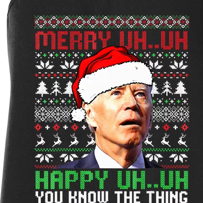 Santa Joe Biden Merry Uh Uh Christmas Ugly Sweater Women's Racerback Tank