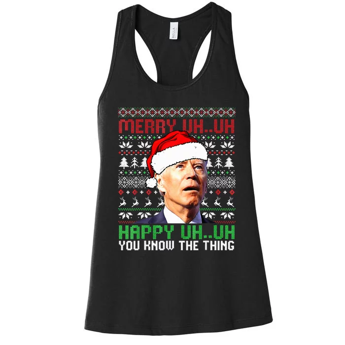 Santa Joe Biden Merry Uh Uh Christmas Ugly Sweater Women's Racerback Tank