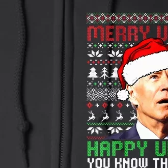 Santa Joe Biden Merry Uh Uh Christmas Ugly Sweater Full Zip Hoodie