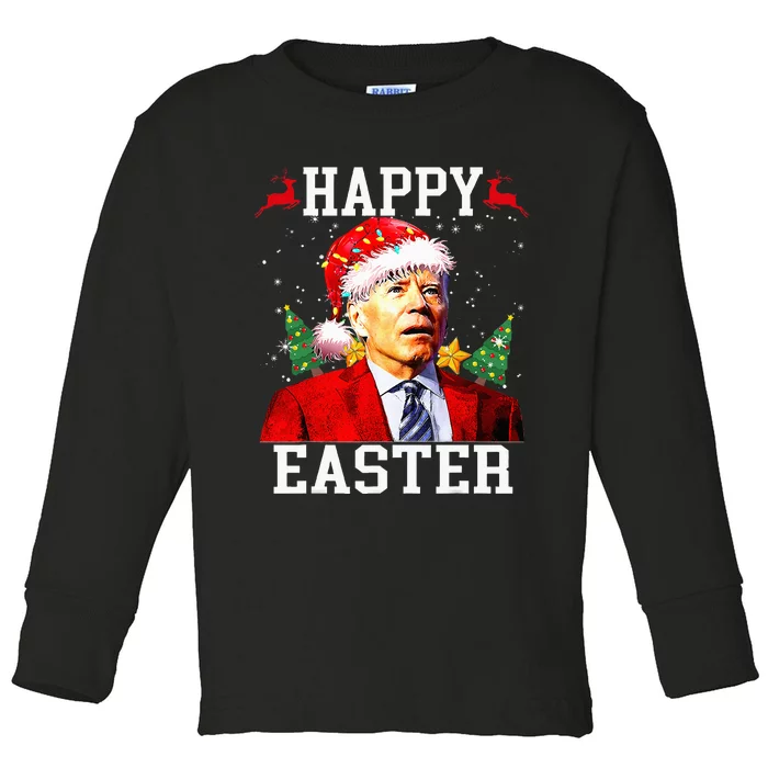 Santa Joe Biden Happy Easter Ugly Christmas Toddler Long Sleeve Shirt