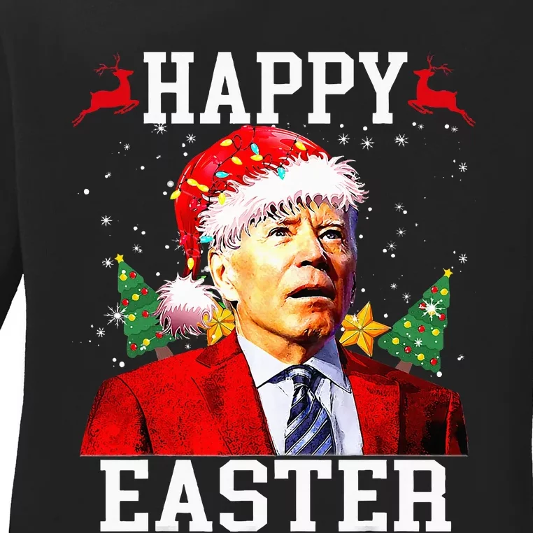 Santa Joe Biden Happy Easter Ugly Christmas Ladies Long Sleeve Shirt