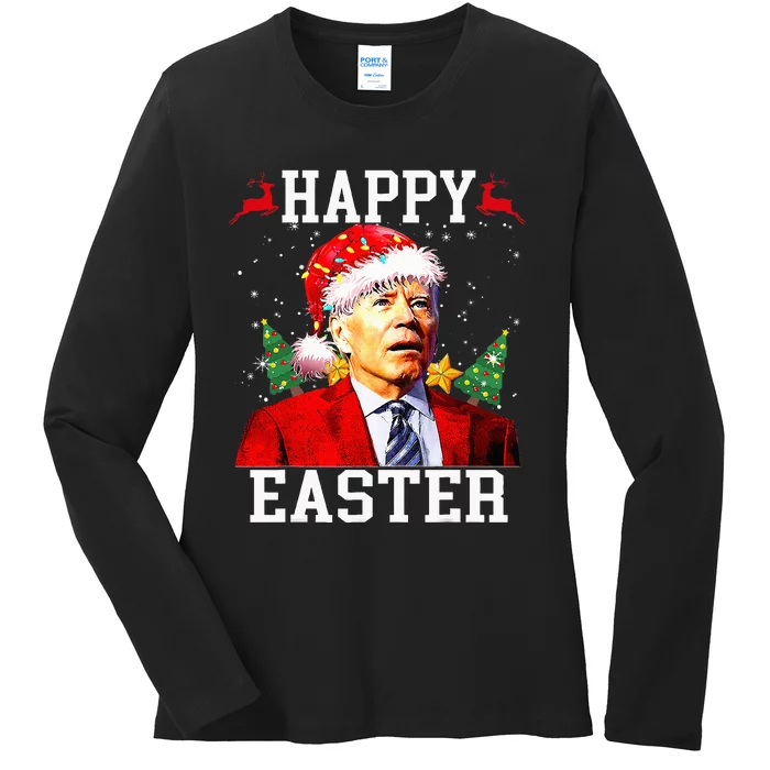 Santa Joe Biden Happy Easter Ugly Christmas Ladies Long Sleeve Shirt