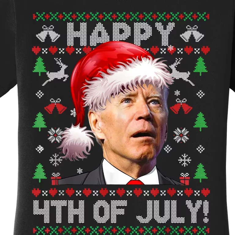 Santa Joe Biden Happy 4th Of July Ugly Christmas Sweater Sweatshirt Women's T-Shirt