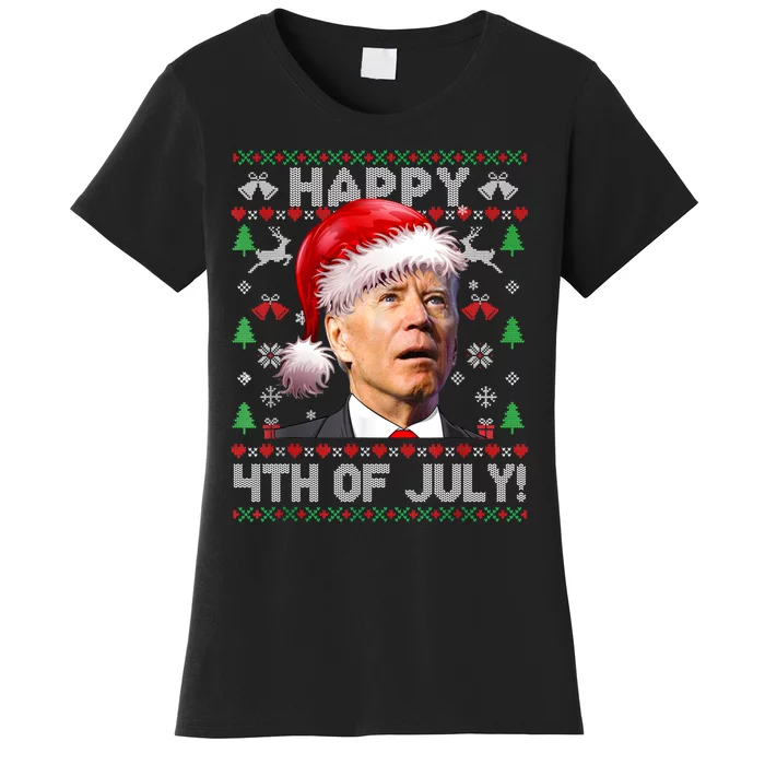 Santa Joe Biden Happy 4th Of July Ugly Christmas Sweater Sweatshirt Women's T-Shirt