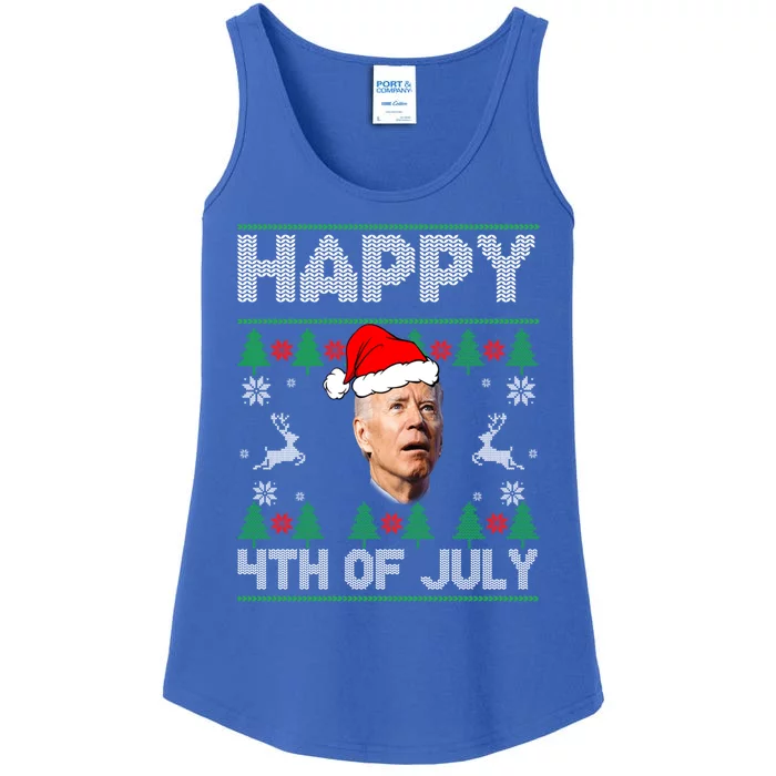 Santa Joe Biden Happy 4th Of July Ugly Christmas Ladies Essential Tank