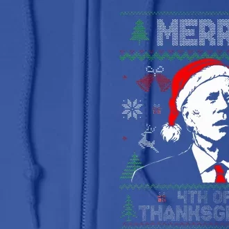 Santa Joe Biden Merry Thanksgiving Ugly Christmas Sweater Full Zip Hoodie