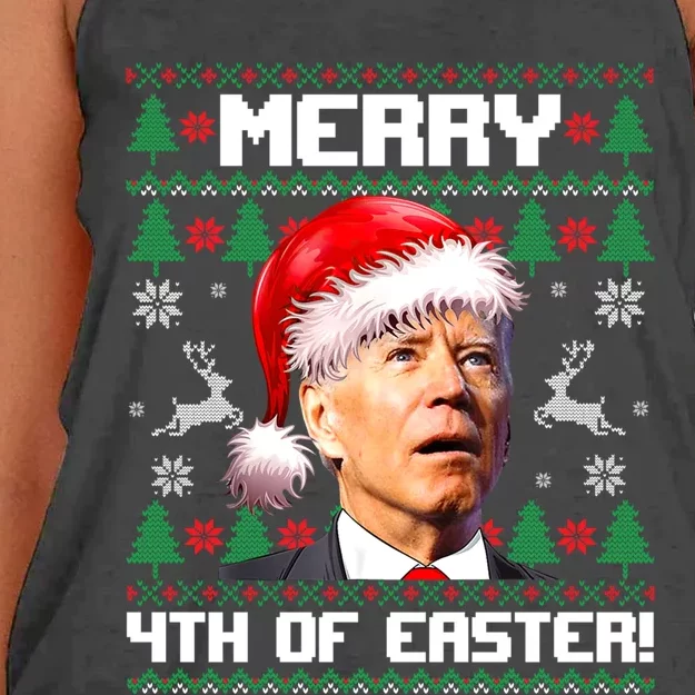 Santa Joe Biden Merry 4th Of Easter Ugly Sweater Christmas Sweatshirt Women's Knotted Racerback Tank