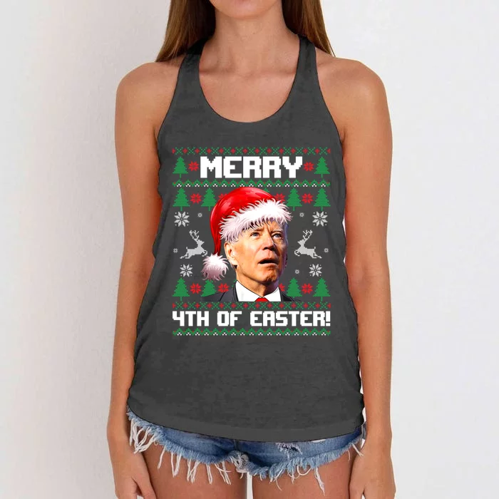 Santa Joe Biden Merry 4th Of Easter Ugly Sweater Christmas Sweatshirt Women's Knotted Racerback Tank