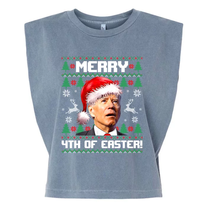 Santa Joe Biden Merry 4th Of Easter Ugly Sweater Christmas Sweatshirt Garment-Dyed Women's Muscle Tee