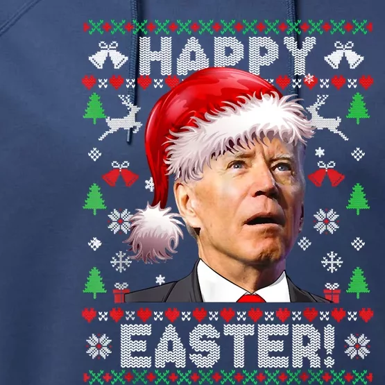 Santa Joe Biden Happy Easter Ugly Christmas Sweater Performance Fleece Hoodie