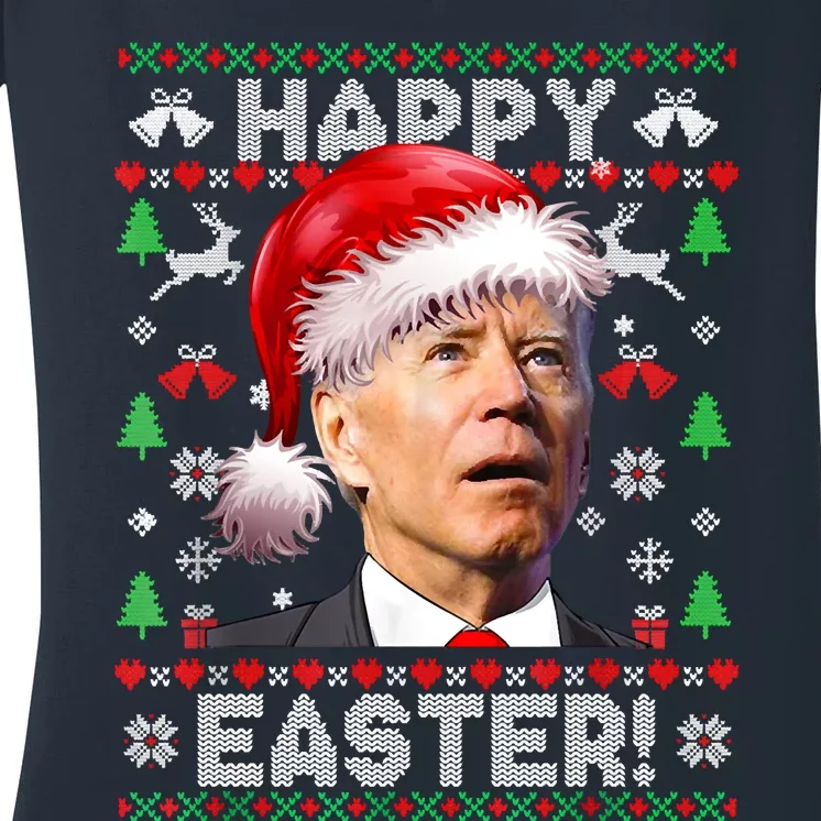 Santa Joe Biden Happy Easter Ugly Christmas Sweater Women's V-Neck T-Shirt