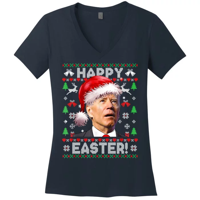 Santa Joe Biden Happy Easter Ugly Christmas Sweater Women's V-Neck T-Shirt