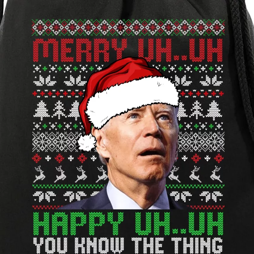 Santa Joe Biden Merry Uh Uh Christmas Ugly Sweater Sweatshirt Drawstring Bag