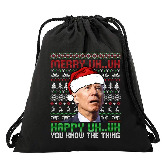 Santa Joe Biden Merry Uh Uh Christmas Ugly Sweater Sweatshirt Drawstring Bag