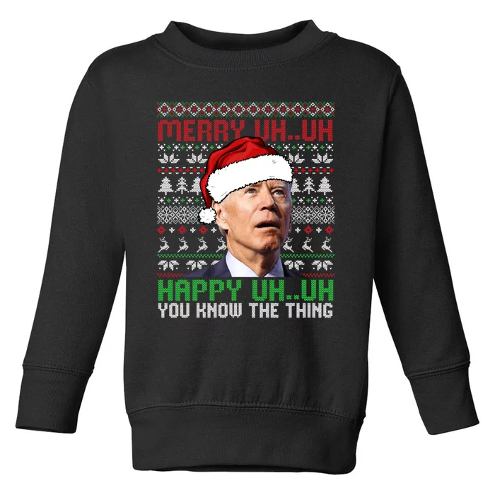 Santa Joe Biden Merry Uh Uh Christmas Ugly Sweater Sweatshirt Toddler Sweatshirt