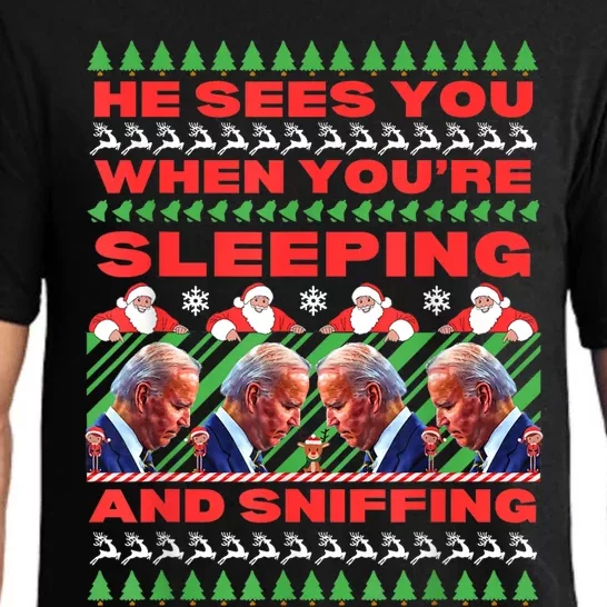 Sleepy Joe Biden Christmas He Sees You When YouRe Sleeping Pajama Set